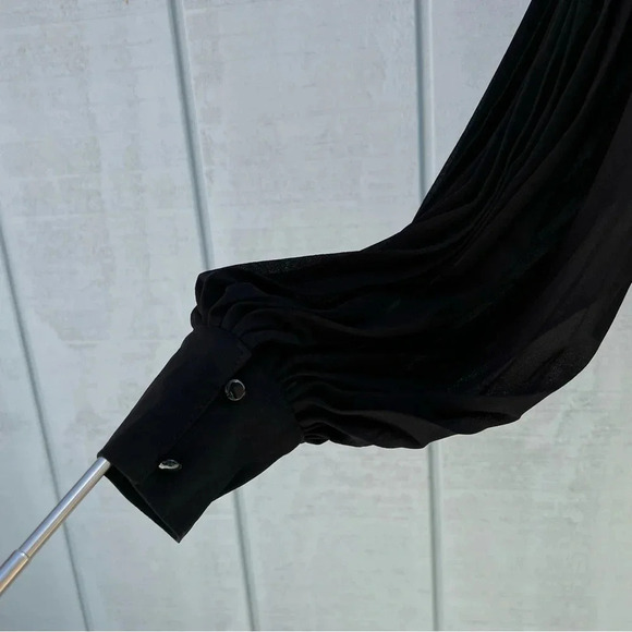 Story On Pleated Sleeve Lace Blouse Top Sheer Black See-Through - Picture 8 of 11